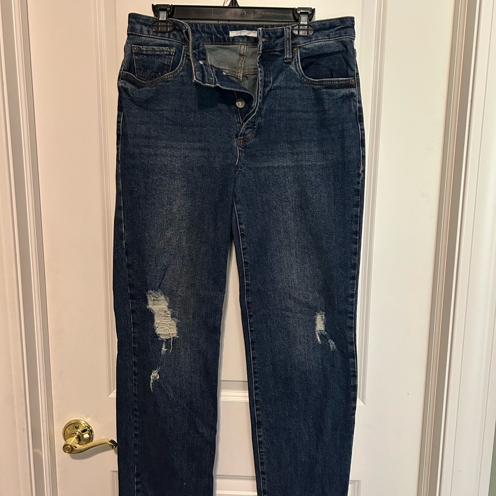 STS Blue Dark Wash Distressed Straight Leg Jeans